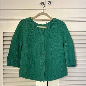 White + Warren cardigan with green color perfect for spring.